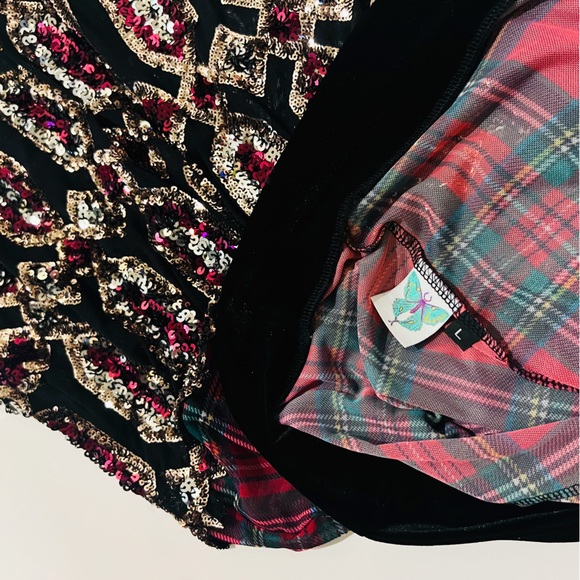 Disco Lemonade X Lux Muse Plaid & Sequin Mix Media Bell Bottom Flare Pants - Picture 7 of 15